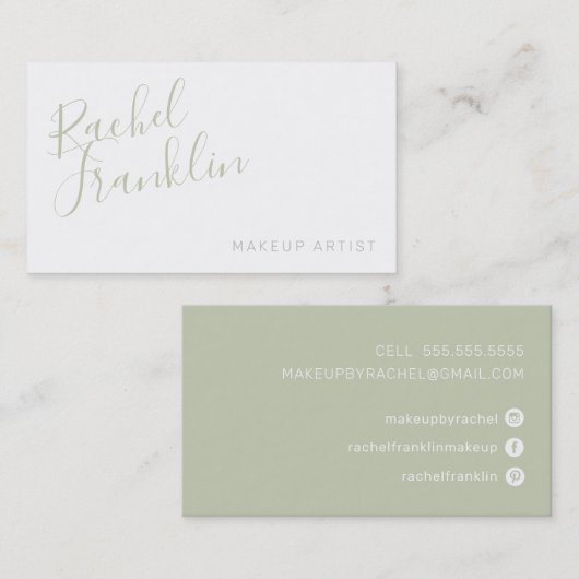 PERSOONLIJK script naam modern chic  sage groen Visitekaartje (Voorkant / Achterkant)