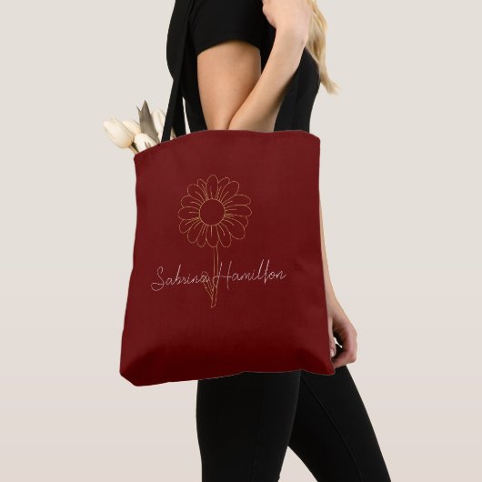 Persoonlijk Script Schattig Madeliefje Kastanjebru Tote Bag (Dichtbij)