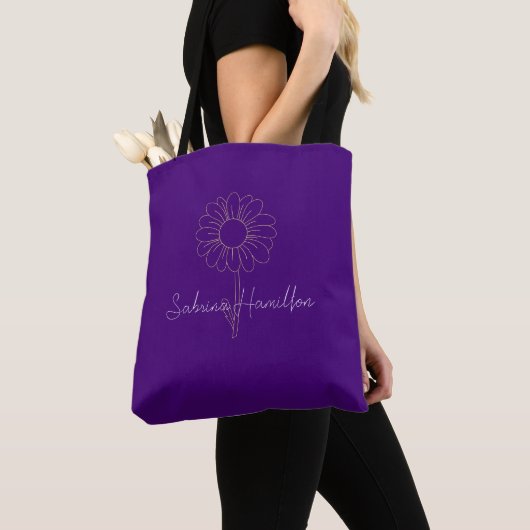 Persoonlijk Script Schattig Madeliefje Paars Elega Tote Bag (Dichtbij)