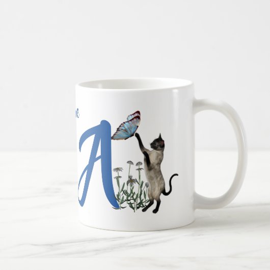 Persoonlijk Siamese Kat Monogram Initiaal A Koffiemok (Rechts)