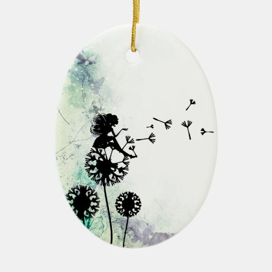 Persoonlijk Silhouette Fairy en Dandelion Seeds Keramisch Ornament (Voorkant)