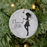 Persoonlijk Silhouette Girl en Hearts-Afstuderen Keramisch Ornament<br><div class="desc">~Gepersonaliseerde Silhouette Meisje met harten Afstuderen Kerstversiering.</div>
