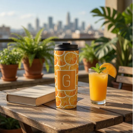 Persoonlijk sinaasappel citrusmonogram thermosbeker