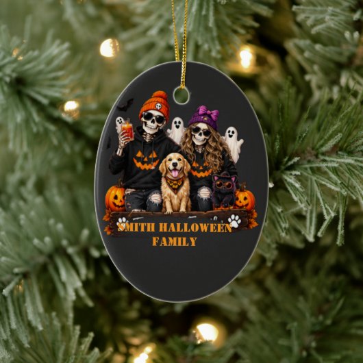 Persoonlijk skelet Halloween blijf eng Keramisch Ornament (Boom)