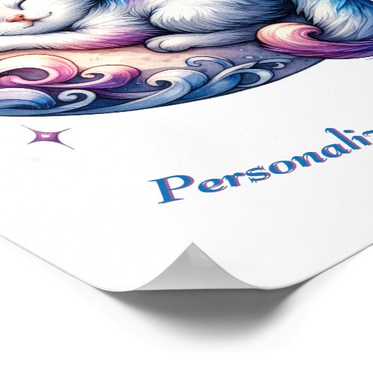 Persoonlijk Slaapkussen met Knuffelkatje op Maan Poster (Hoek)