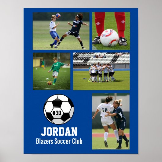 Persoonlijk Soccer Photo Collage Name Team # Poster (Voorkant)