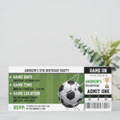 Persoonlijk Soccer Ticket verjaardagsfeestje Kaart (Staand voorkant)