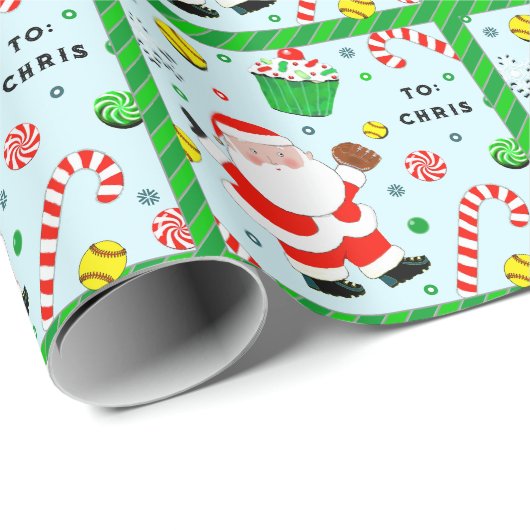 Persoonlijk Softbal Kerstcadeau Inpakpapier (Rol Hoek)