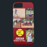 Persoonlijk Softball Photo Collage Name Team Case-Mate iPhone Case<br><div class="desc">Deze persoonlijke Softball iPhone-draagtas is voorzien van uw 5 foto's, player&#39;s naam, nummer en teamnaam. Personaliseer met actiespotsen, een teamfoto, toeristische foto's, enz. Verander gemakkelijk de achtergrondkleur om uw team&#39;s kleuren aan te passen - enkel klik aanpassen en dan de kleine oogdruppelaar. De perfecte fotocollage voor show van hoogtepunten van...</div>