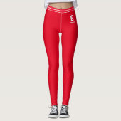 Persoonlijk Spaanse Rode Witte Gestreepte Monogram Leggings (Voorkant)
