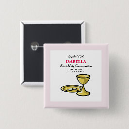 Persoonlijk, speciaal meisje, eerste gemeenschap vierkante button 5,1 cm