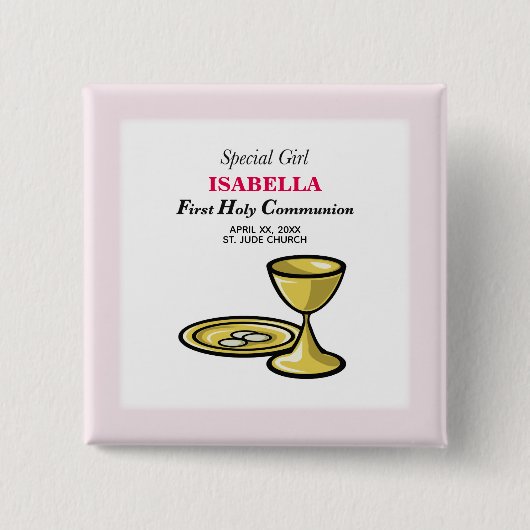 Persoonlijk, speciaal meisje, eerste gemeenschap vierkante button 5,1 cm (Voorkant)