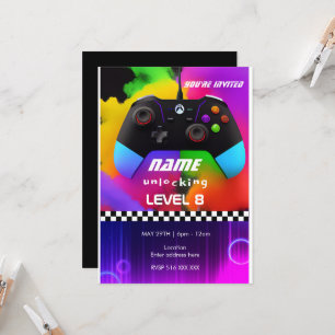Persoonlijk spel op game-verjaardagsuitnodiging kaart