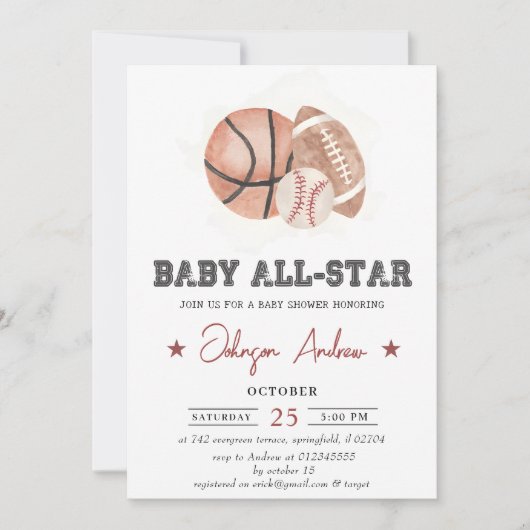 Persoonlijk  Sport Baby shower wit thema Kaart (Voorkant)