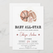 Persoonlijk  Sport Baby shower wit thema Kaart (Voorkant / Achterkant)