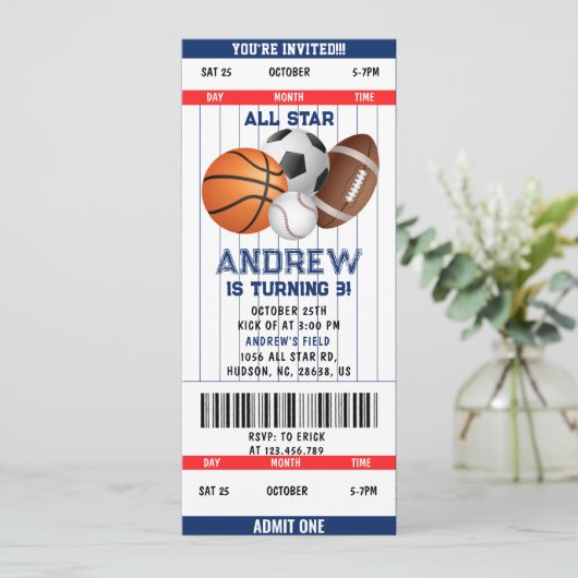 Persoonlijk sportticket All Star Party Kaart (Staand voorkant)