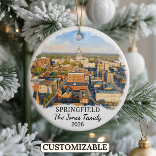 Persoonlijk Springfield-sieraad, op maat Illinois Keramisch Ornament