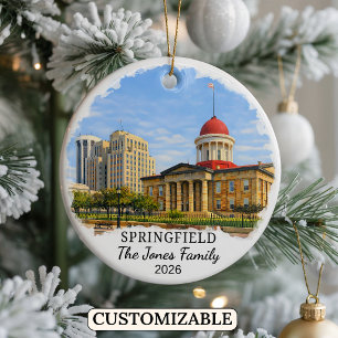 Persoonlijk Springfield-sieraad, op maat Illinois Keramisch Ornament