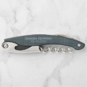 Persoonlijk staalgrijs blauw klassiek chic kurkentrekker (Voorkant)