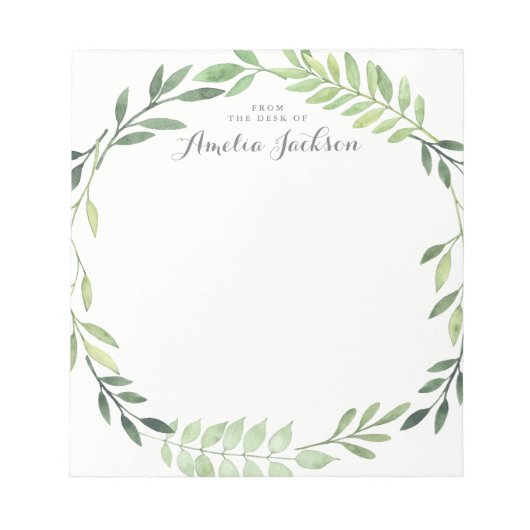 Persoonlijk Stationery met Groene Bladkrans Notitieblok (Voorkant)