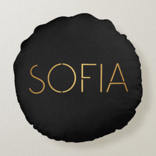 Persoonlijk Stencil Lettertype Sofia Gold Black Rond Kussen