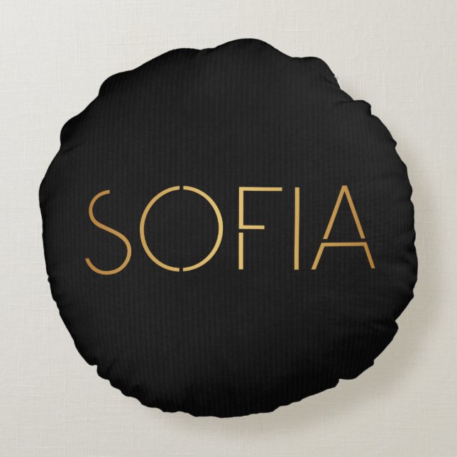 Persoonlijk Stencil Lettertype Sofia Gold Black Rond Kussen (Achterkant)