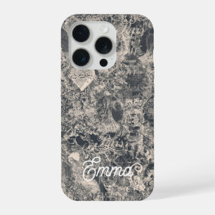 Persoonlijk stijlvol zwart Paris Toile-ontwerp iPhone 15 Pro Case