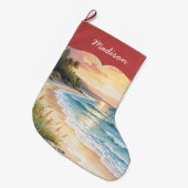 Persoonlijk strand en zand blauwe oceaan grote kerstsok (Voorkant (Hangend))