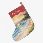 Persoonlijk strand en zand blauwe oceaan grote kerstsok (Achterkant (Hangend))