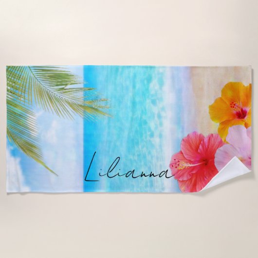 Persoonlijk strand met hibiscus strandlaken (Voorkant)