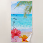 Persoonlijk strand met hibiscus strandlaken (Voorkant)