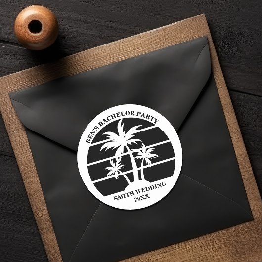 Persoonlijk strand vrijgezellenfeest eiland bruilo ronde sticker