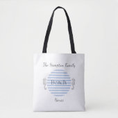 Persoonlijk strandhuis, blauwe kuststreep tote bag (Voorkant)