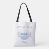 Persoonlijk strandhuis, blauwe kuststreep tote bag (Achterkant)
