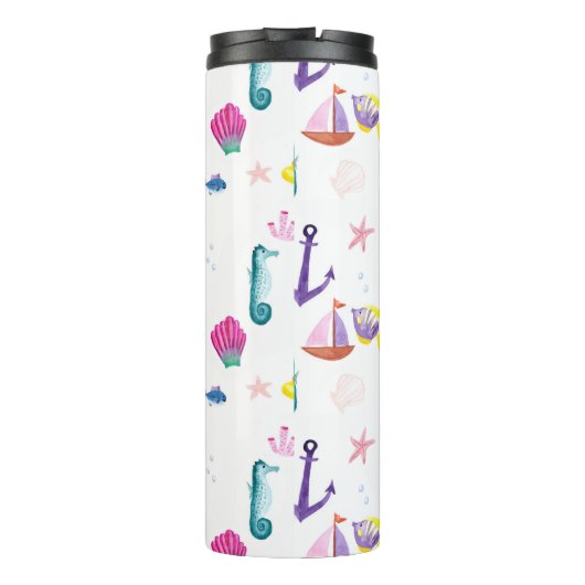 Persoonlijk strandhuisje kids badkamer oceaanleven thermosbeker (Achterkant)