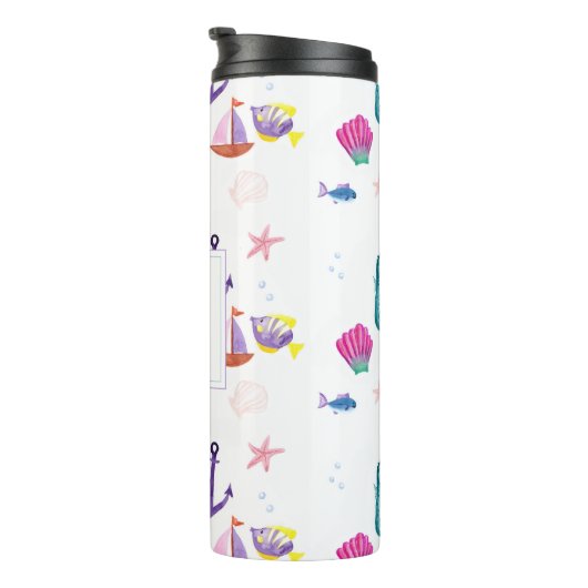 Persoonlijk strandhuisje kids badkamer oceaanleven thermosbeker (Geroteerd rechts)