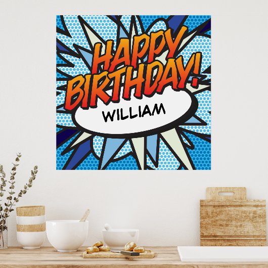 Persoonlijk stripboek GELUKKIGE VERJAARDAG! Poster (Keuken)