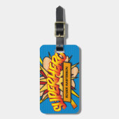 Persoonlijk stripboek SUPERHELD Plezier Modern Bagagelabel (Voorkant verticaal)
