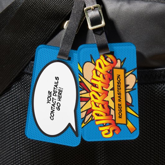 Persoonlijk stripboek SUPERHELD Plezier Modern Bagagelabel