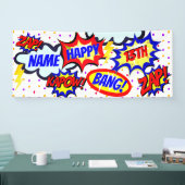 Persoonlijk stripboek superheldenfeestje spandoek (Beurs)
