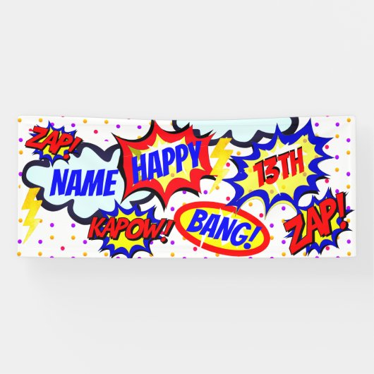 Persoonlijk stripboek superheldenfeestje spandoek (Horizontaal)