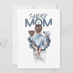 Persoonlijk Super Moeder met Zoon en Dochter Cadea Feestdagenkaart