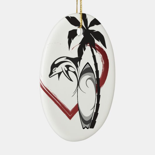 Persoonlijk surfbord op dolfijn tijdens kerstmis keramisch ornament (Rechts)