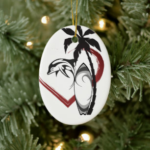 Persoonlijk surfbord op dolfijn tijdens kerstmis keramisch ornament