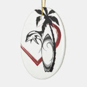 Persoonlijk surfbord op dolfijn tijdens kerstmis keramisch ornament (Links)