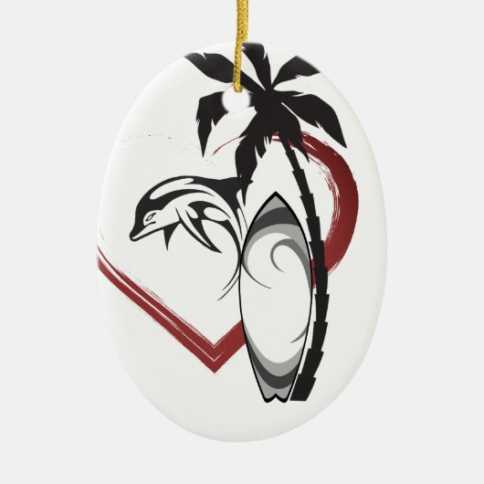 Persoonlijk surfbord op dolfijn tijdens kerstmis keramisch ornament (Voorkant)