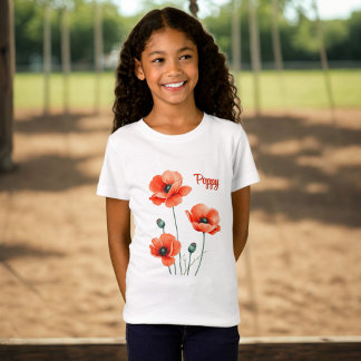 Persoonlijk T-Shirt met Klaprozen voor Meisjes