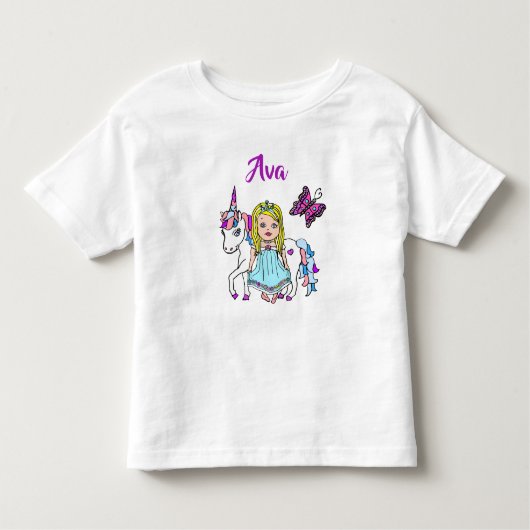 Persoonlijk T-shirt met mooie prinses en eenhoorn (Voorkant)