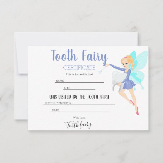 Persoonlijk Tandfee-certificaat in het blauw Bedankkaart (Voorkant)