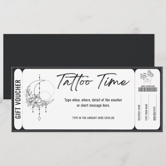 Persoonlijk Tattoo Cadeaubon cadeaubon Kaart (Voorkant / Achterkant)